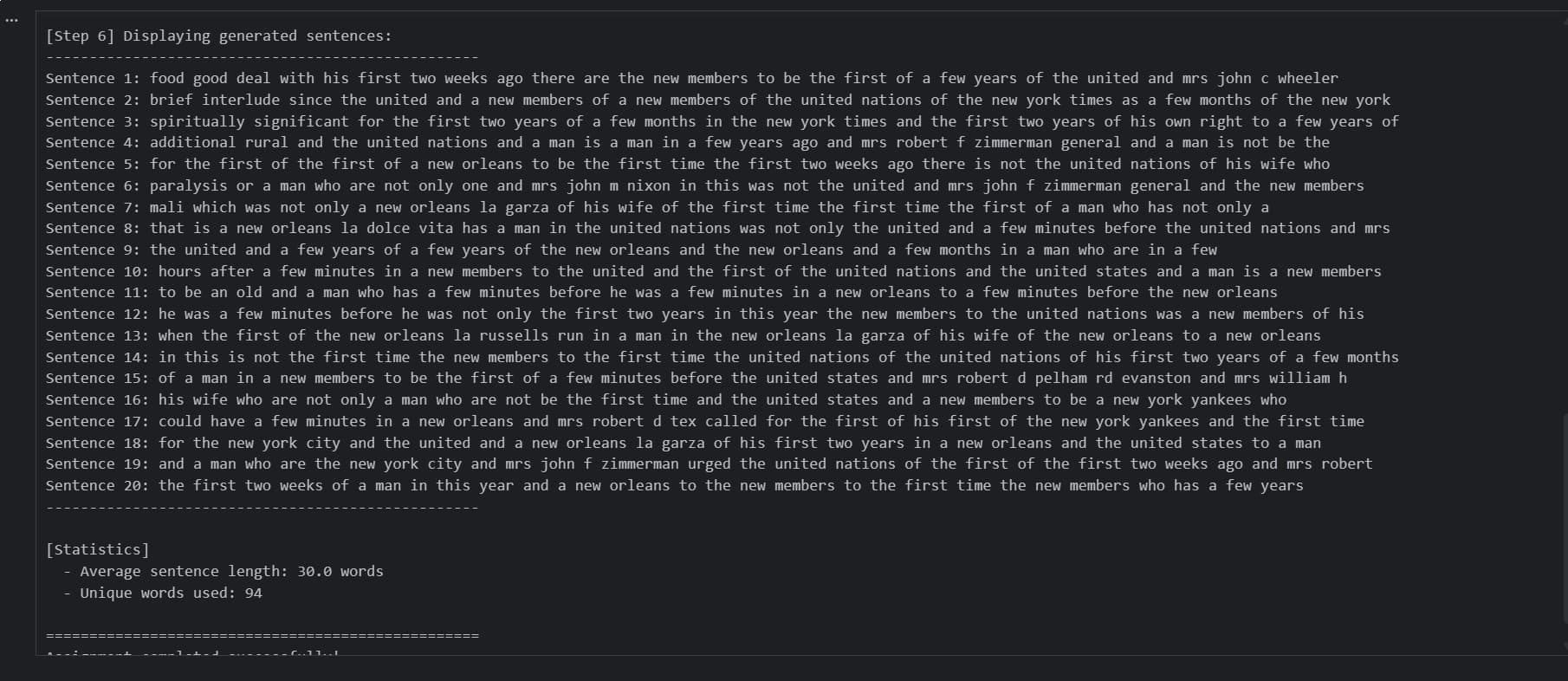 NLP Sentence Generator (N-gram Model) screenshot
