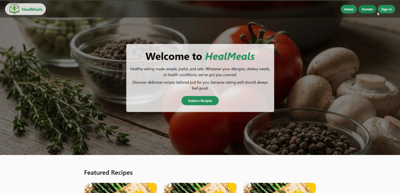 HealMeals - Full-Stack Web App screenshot
