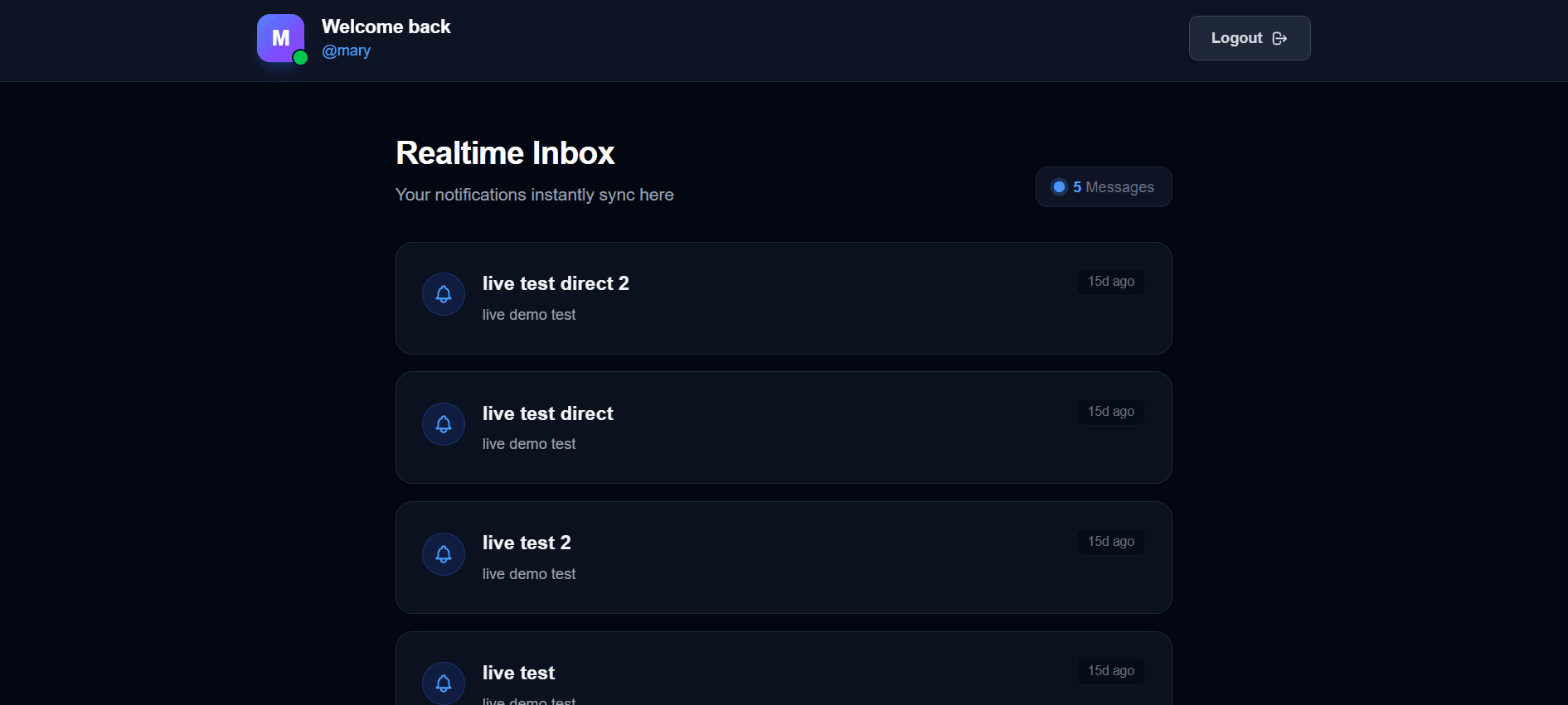 Firebase Notification Inbox System screenshot